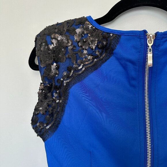 NWT Blue Cocktail Dress Little Mistress London w/Black Lace & Sequins Sz 10 - Picture 8 of 13